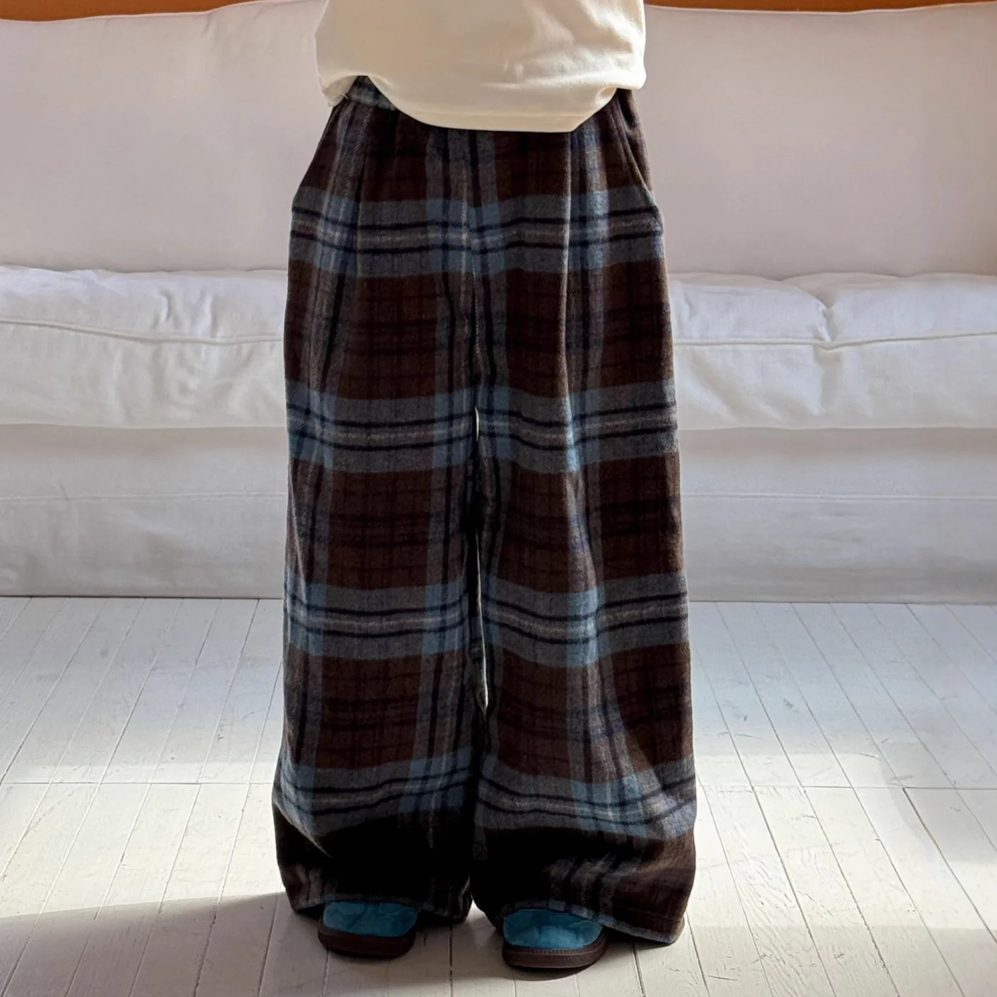 

Children's Pants 2025 Winter Children's Woolen Plaid Pants Wide-leg Casual Boys and Girls Loose Thickened Lazy Pants
