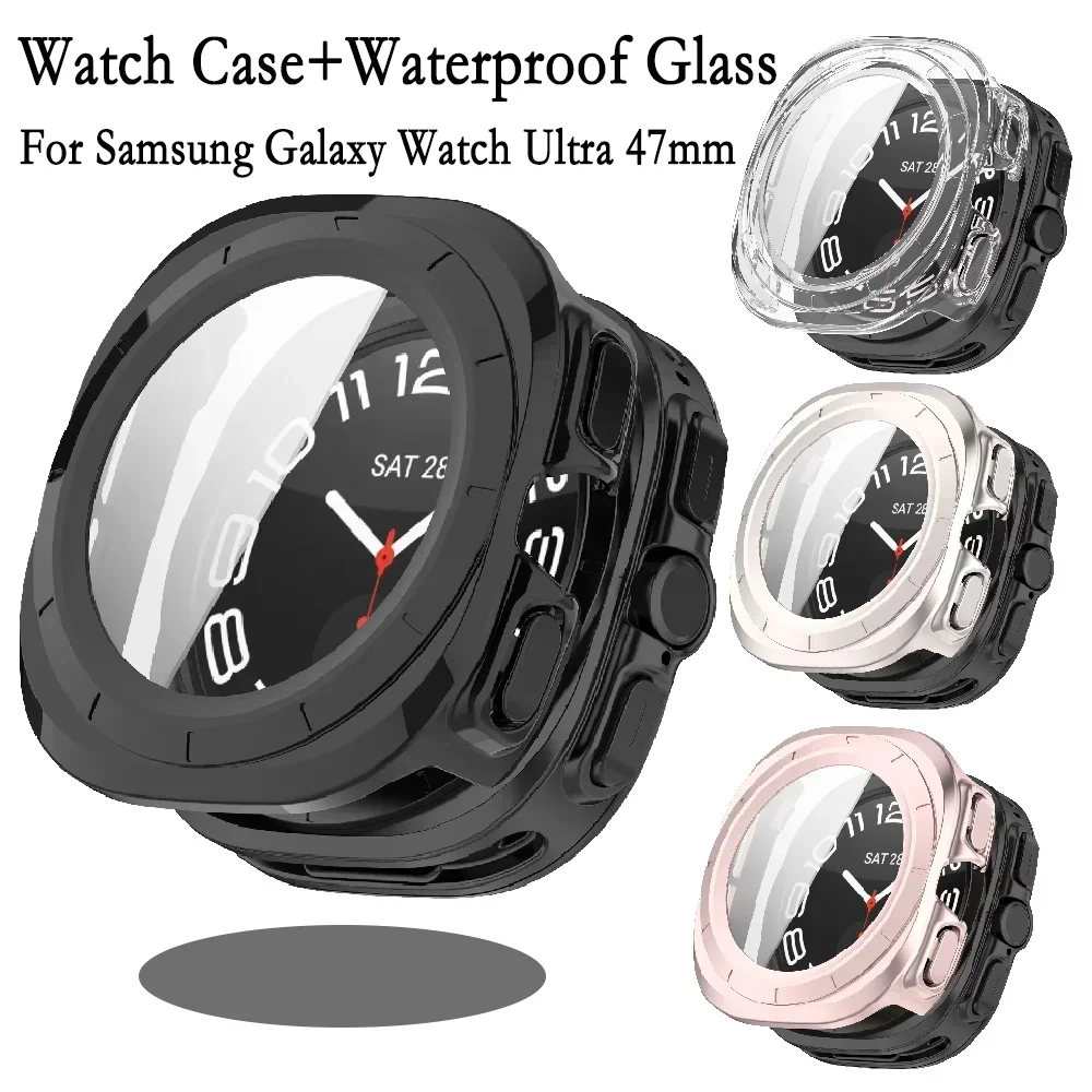Uhrengehäuse + wasserdichtes Glas für Samsung Galaxy Watch Ultra 47 mm, austauschbare gehärtete Glasfolie Galaxy Watch 7 Ultra Cover Shell