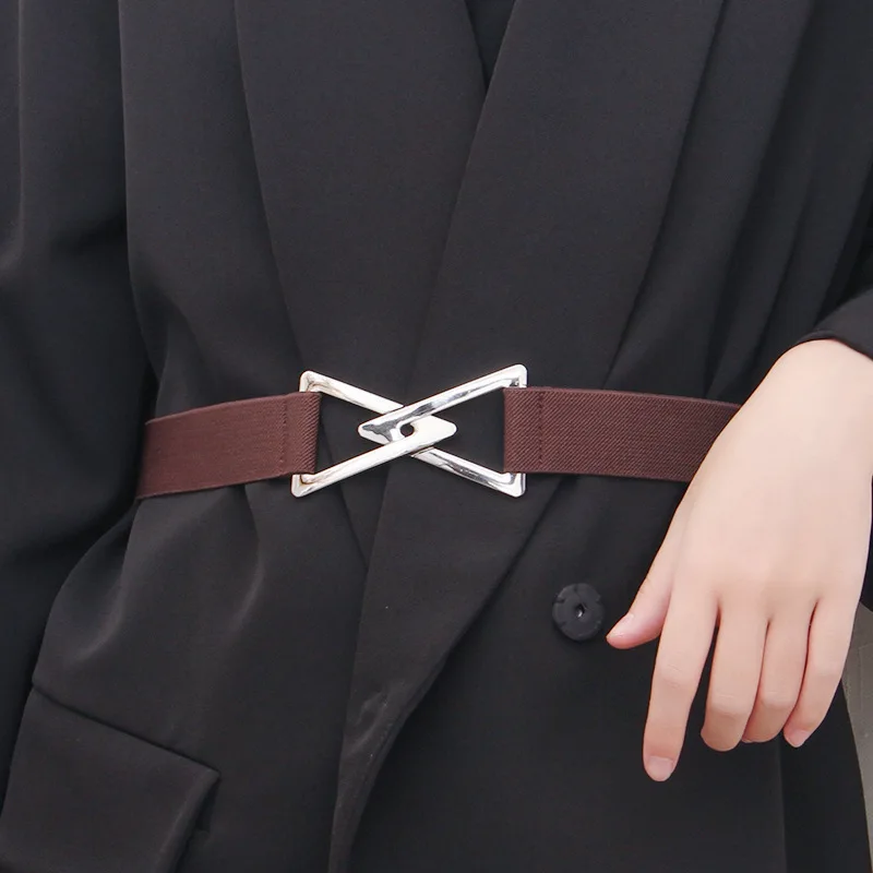 2023 New Fashion Waist Band Women Versatile Adjustable Elastic Metal Buckle Cotton Material Dress Coat Style Vintage Solid Belt