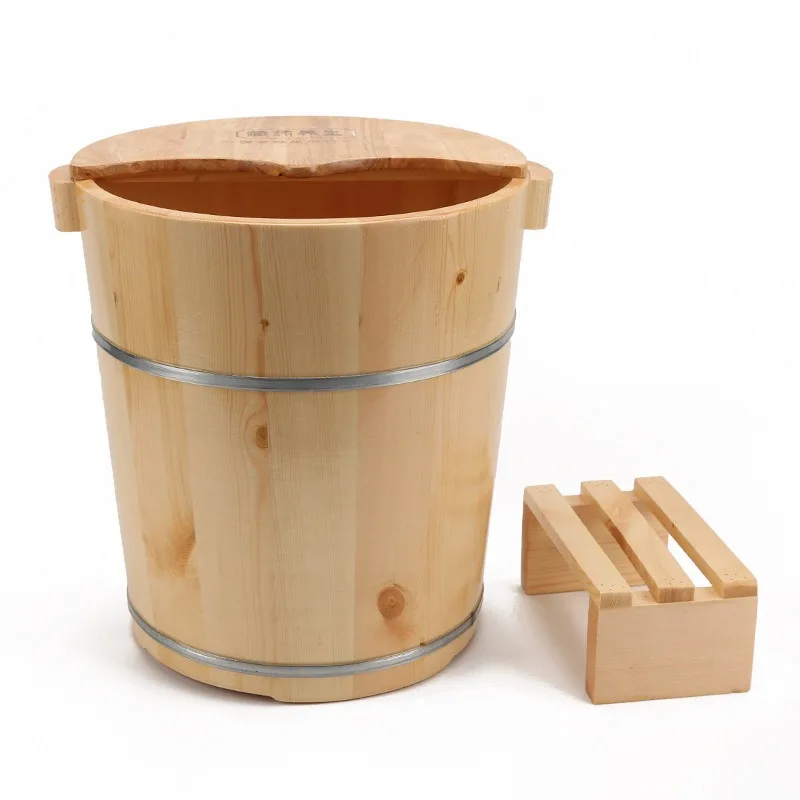 40cm High Straight Edge Wood Foot Tub Thicken Household Foot Bath Portable Foot Tub Bucket Comfortable