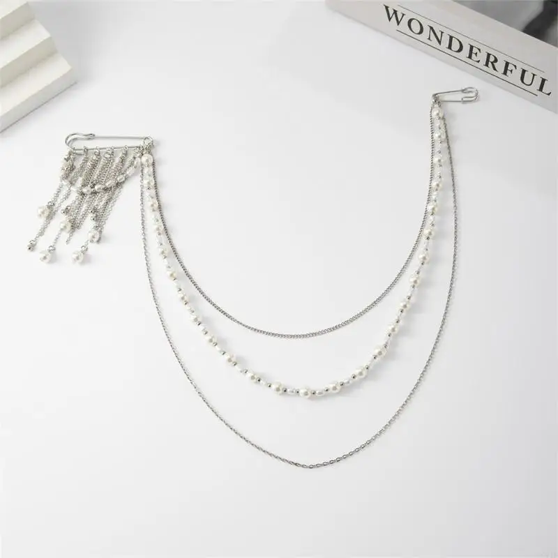  Versatile Pearls Embellished Brooch With Movable Chain Tassels Adds Elegance To Any Wardrobe Essential