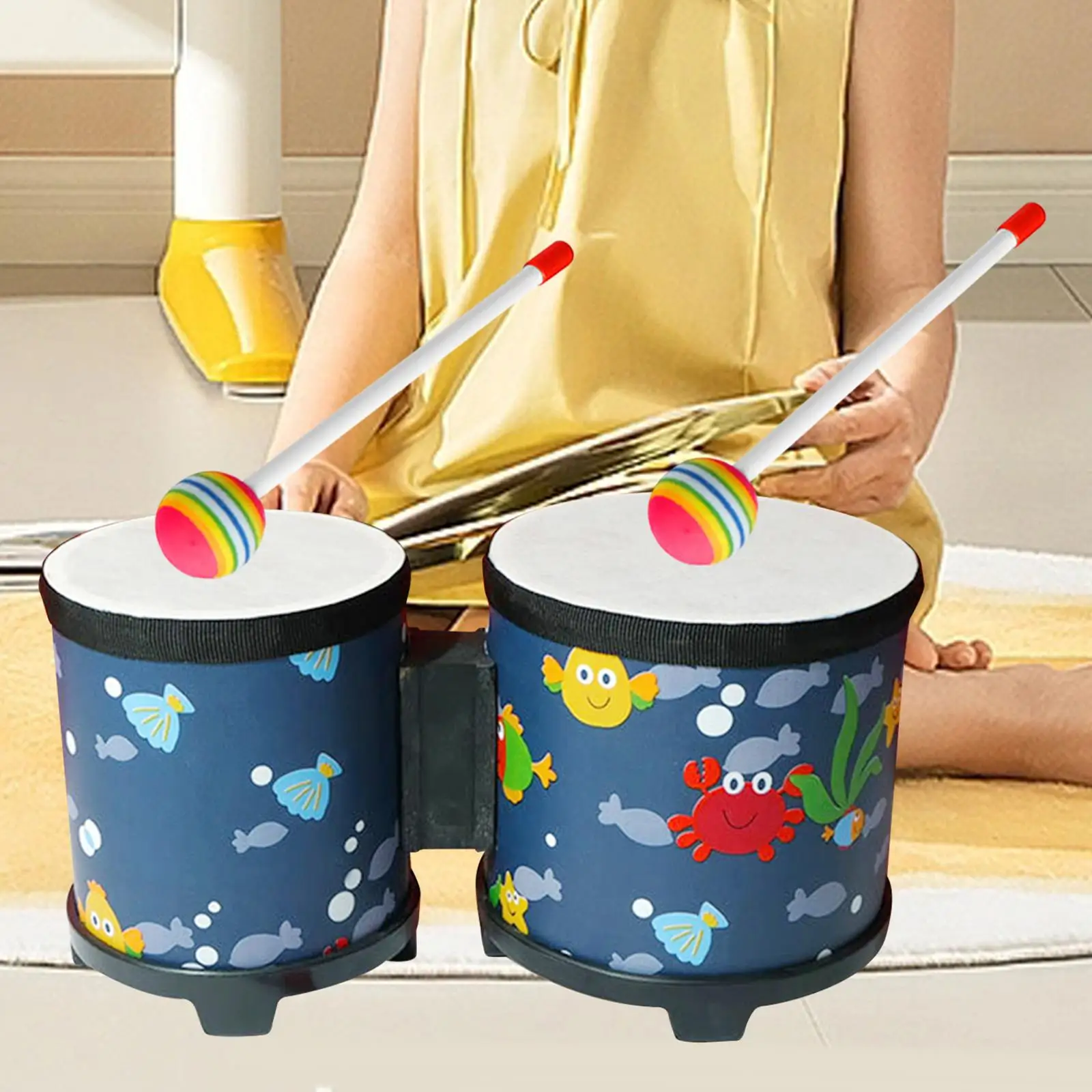 5’’ and 6’’ Bongo Drum Set with Wood Drumsticks for Girls Boys Birthday Gift Face