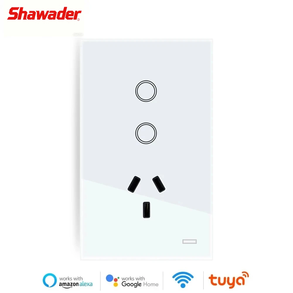Shawader Wifi Smart Tuya Light Switch Argentina Plug Wall Socket Australia Outlet Touch Glass Panel Remote by Alexa Google Home