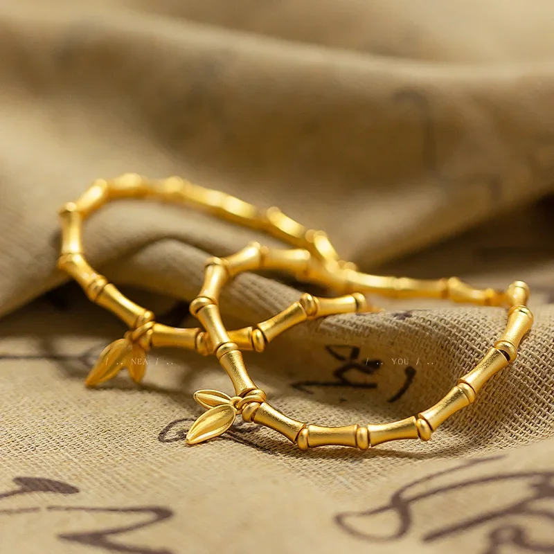 9999 Real Gold 24K New Chinese Premium Bamboo Bracelet Bamboo Leaf Bamboo Bracelet Women's Bracelet