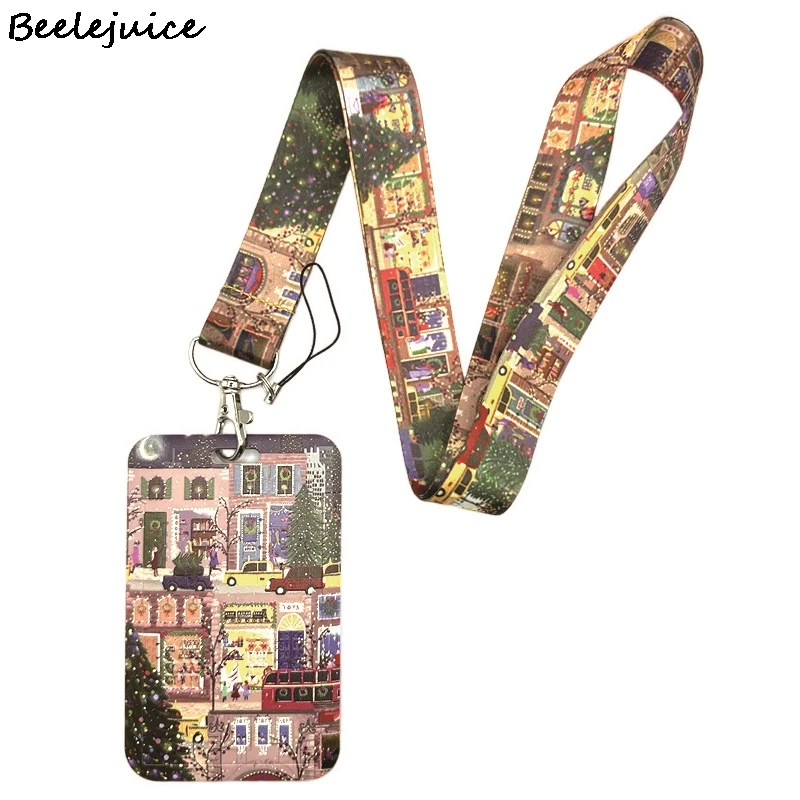 Christmas Street Tree Neck Strap Lanyards ID badge card holder keychain Mobile Phone Strap Gift Ribbon webbing necklace Gifts