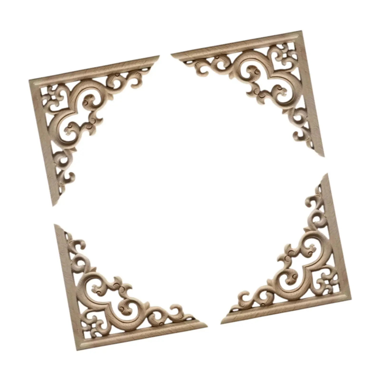 Unpainted Rubberwood Carved Corner Onlay Vintage Decal Appliques for Furniture Wardrobe Dresser Home Art
