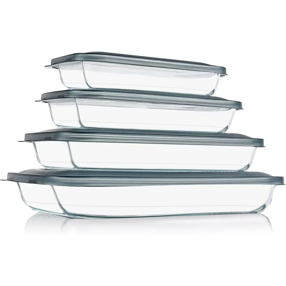

8-Piece Glass Baking Dish Set with Lids, Oven-Safe, Gray