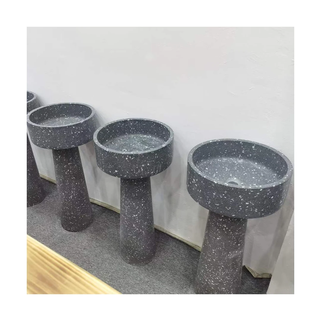 

Cement Terrazzo Grey Bathroom Pedestal Corner Freestanding Washing Sinks