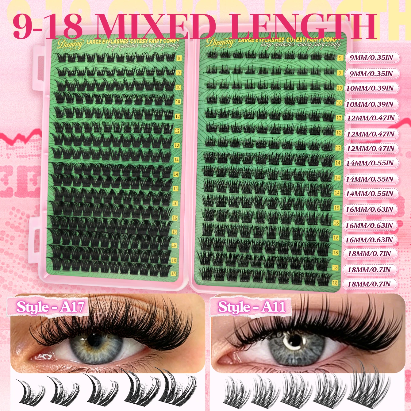352-teiliges Flauschiges Wimpernbüschel-Set, Gemischte Stile A17+A11/T51+A10 Einzelne Wimpernverlängerungen, DIY Volumen-Wimpern mit Kleber und Pinzette – Detail 4