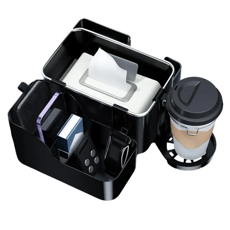 Car Armrest Storage Organizer Holder Auto Armrest Tissue Holder  2 Folding Cup Holder Car Interior Storage Box for Car Accessory