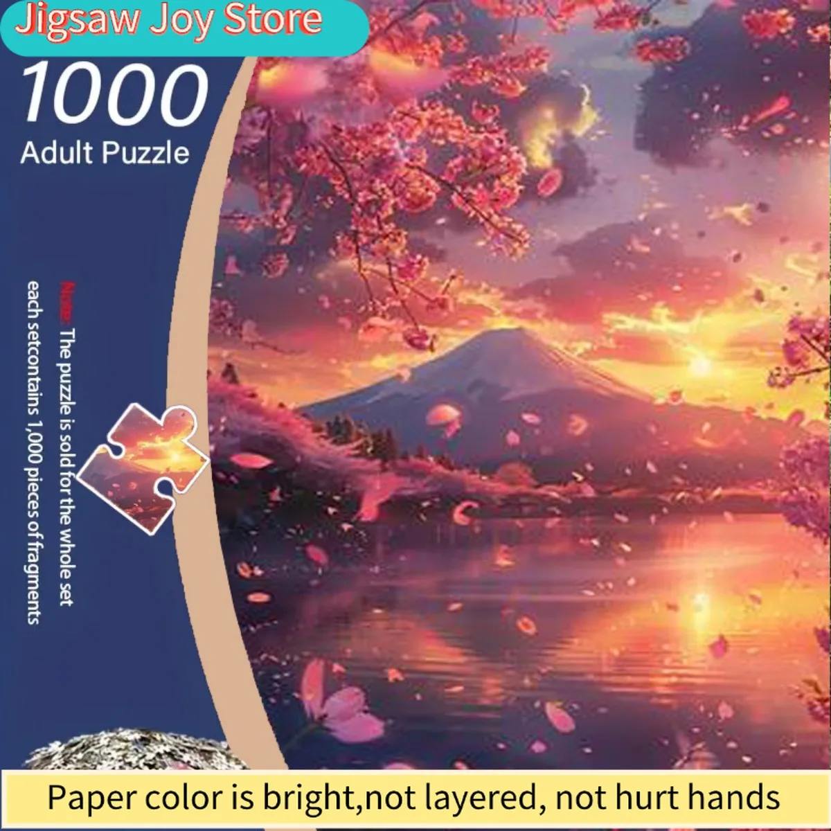 

Пазл с японской сакурой и горой Фудзи - розово-золотой пазл с изображением японского пейзажа, сакуры, цветущих вишневых деревьев и водопада