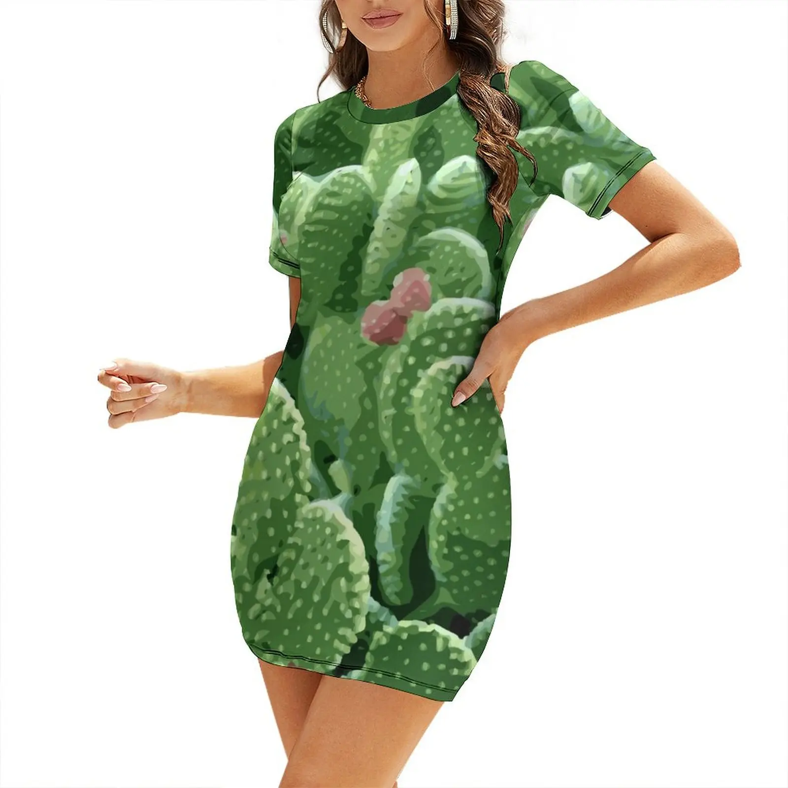 

Prickly Pear Cactus With Fruit Short Sleeved Dress Aesthetic clothing clothes Dress