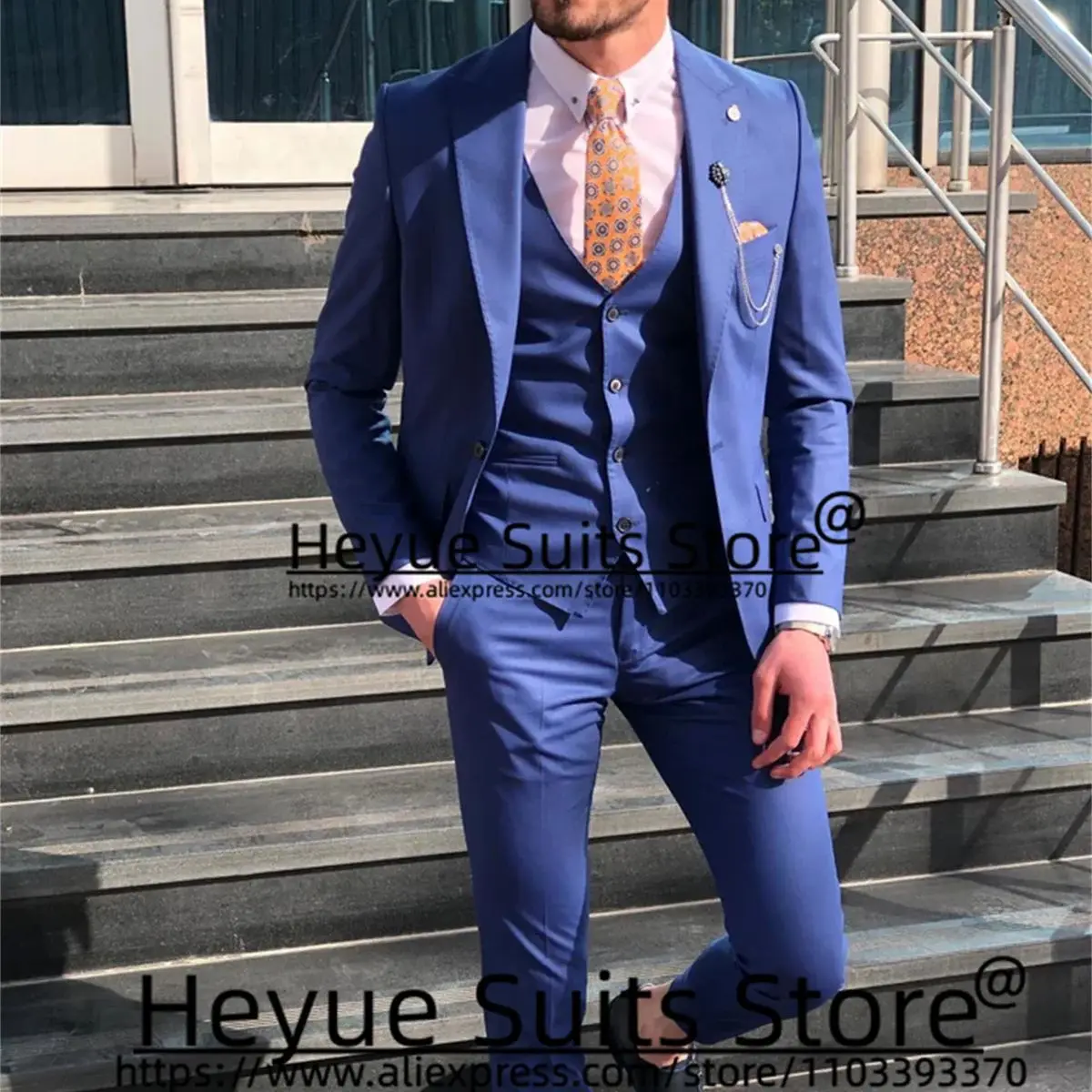 

Handsome Blue GroomTuxedos High Qublity Tailor Made Business 3 Pieces Sets Prom Party Latest style trajes de hombre para bodas