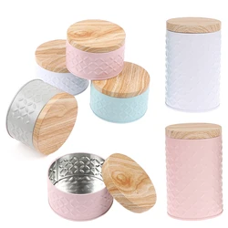 1PCS Round Empty Iron Box With Wood Grain Lid Candy Storage Boxes Diy Candle Making Jar For Scented Candles Tea Cans