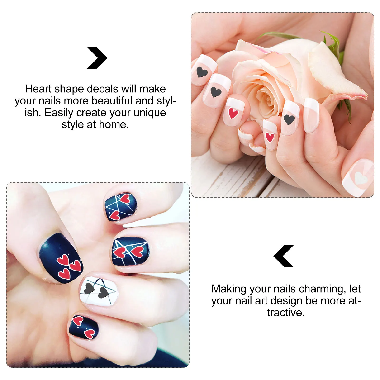 

8 Sheets Heart Nail Sticker Nail Art Stickers Decorative Decals for Valentine DIY Romantic Party Manicure Decor