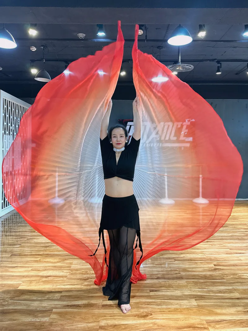 Creative belly dance costume white and red gradual change chiffon cape female performance back ornament props golden wings wing - view 5