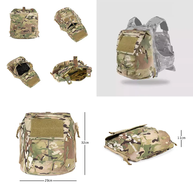 Outdoor TACTICAL Multi-Zipper Backplate Utility Bag , Tactical Vest Multi-Purpose Zipper Backplate Bag JPC AVS SPC Special BP13
