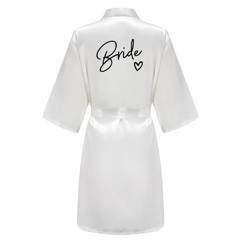 Wedding Party Team With Black Letters Kimono Satin Pamas Bridesmaid Bathrobe Bride Robe