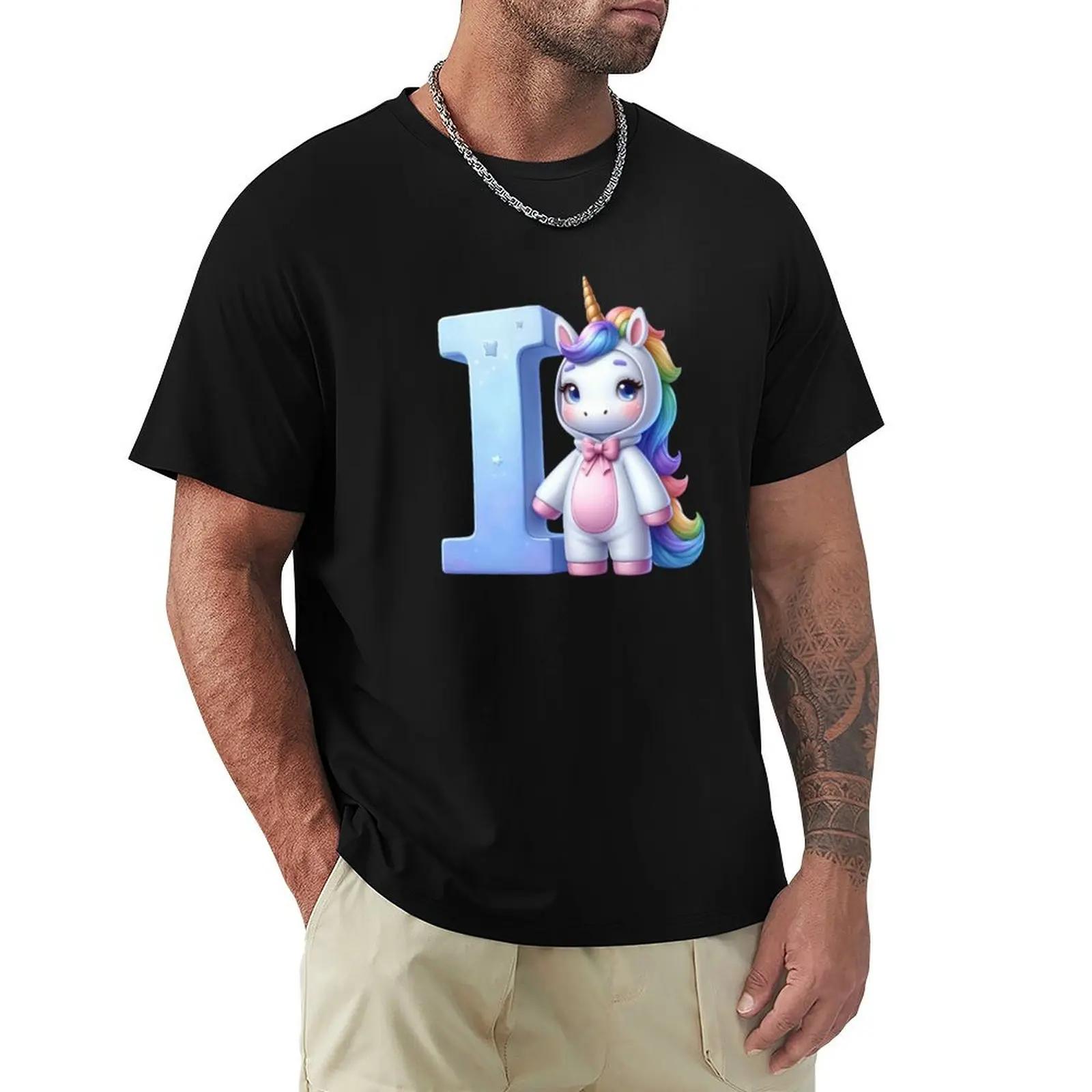 

Unicorn kawaii alphabet monogram letter I T-Shirt Work Style Casual T-Shirt