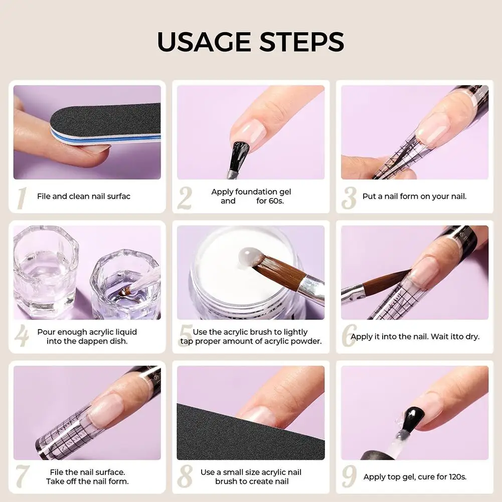 Polvere acrilica per unghie e monomero liquido Decorazione artistica per unghie per set manicure Kit Glitter per unghie in cristallo Punte per unghie 3D Strumenti per intaglio