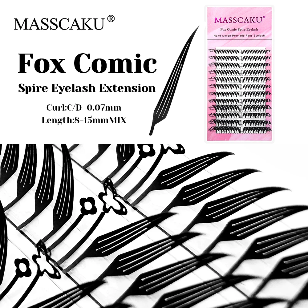 

MASSCAKU New Fox Spire Eyelash Extension C D Curl 8-15mm Mix Eyelashes Natural Lightweight Manga Style Premade Fans Lashes