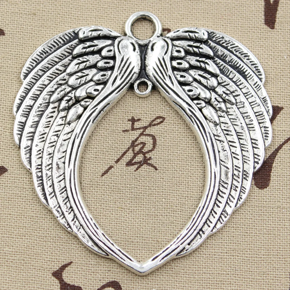 2 sztuk Charms Angel Wings 74x69mm antyczne srebro kolorowy platerowany zawieszki dokonywanie DIY Handmade tybetański srebrny kolor znalezienie biżuteria