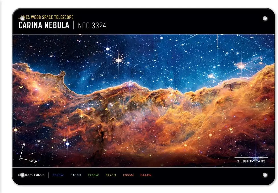 Pacifica Island Art Carina Nebula From Webb Telescope - Color Photo c.2022- Vintage Metal Tin Sign