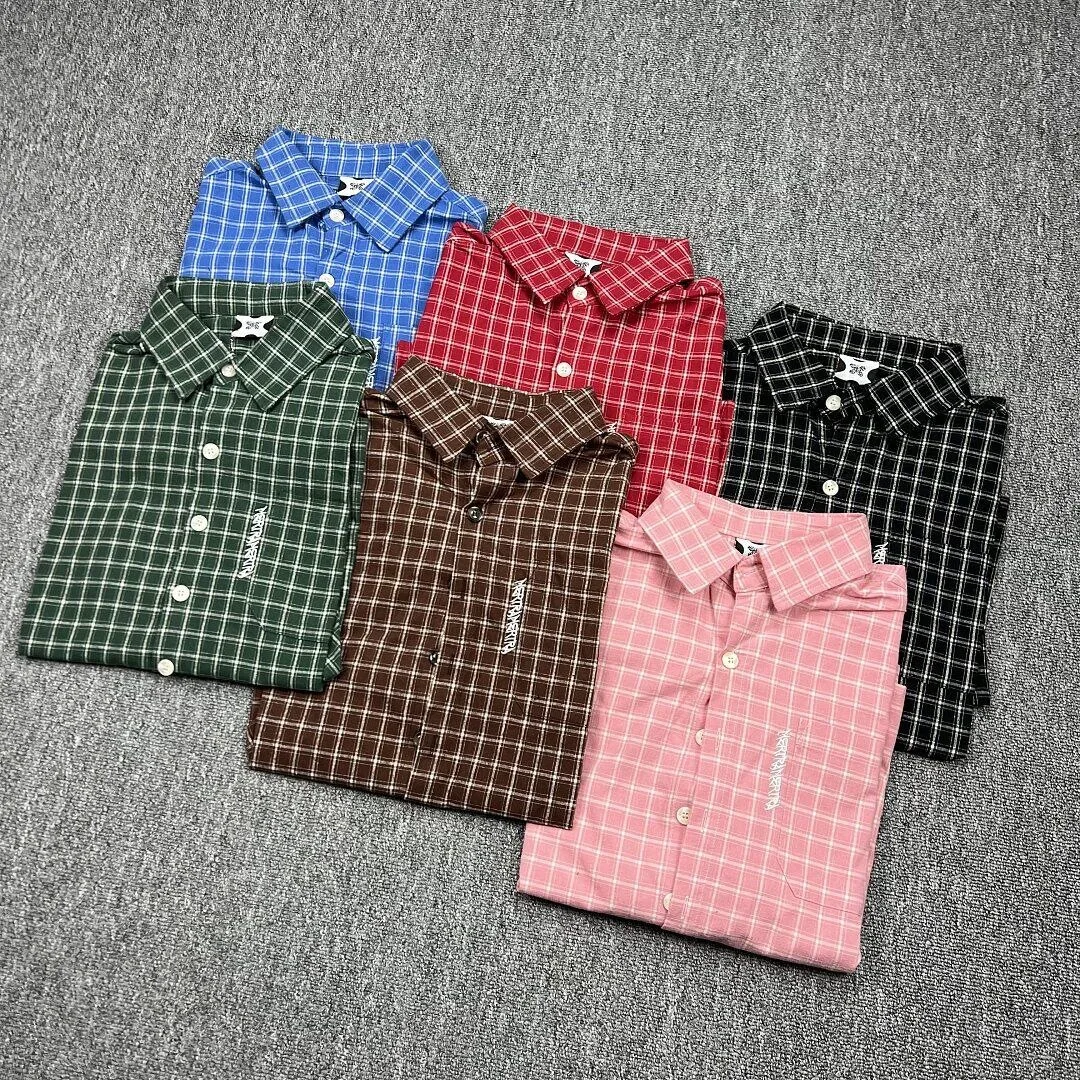 

Mertra American Style Short Sleeve Retro Casual Summer Men's Shirt Street Letter Embroidery Plaid Shirt Unisex Loose Fit