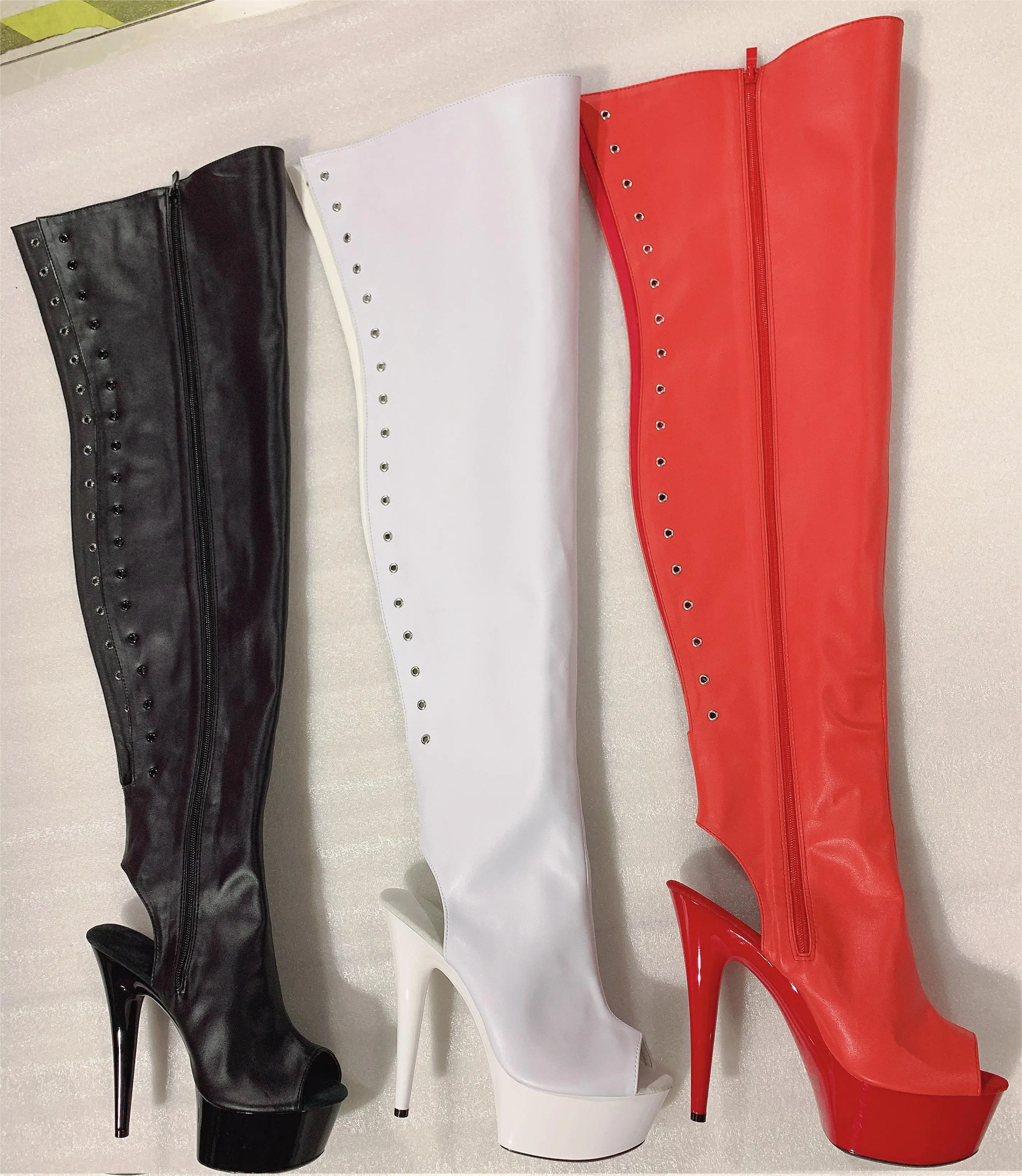 

Fashion 6 inch Thigh High Boots Open Toe Designer Boots 15cm Over The Knee Boots Stiletto Heels sexy Platform High Heel Boots