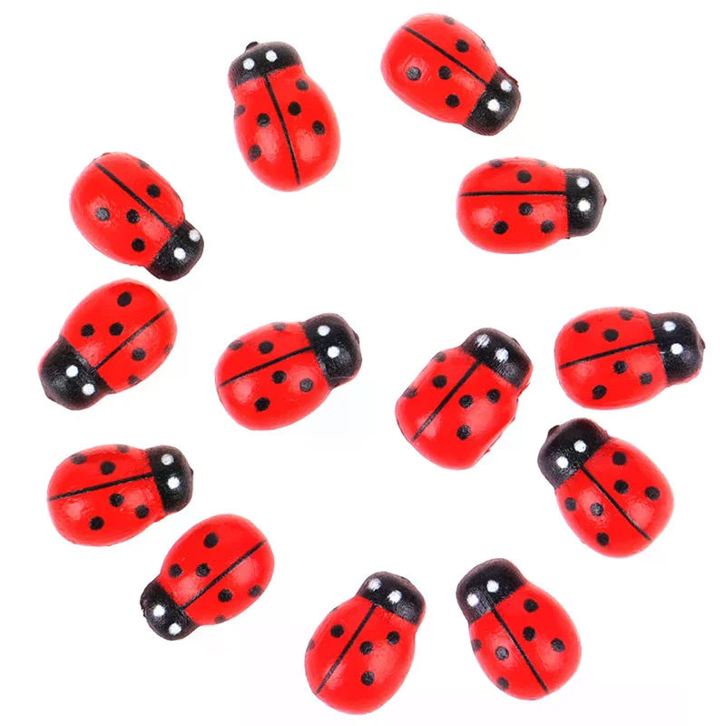 [YU]100pcs/Bag Wooden Ladybird Sticker Children Kids Painted DIY Craft Ladybug