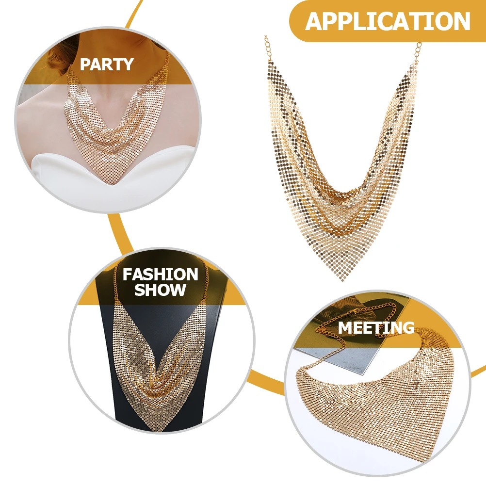 

Metal Sheet Necklace Chic Aluminum Fashion Scarf Necklace Party Festival Collar Bib Clavicle Jewelry Neck Accessory for Women