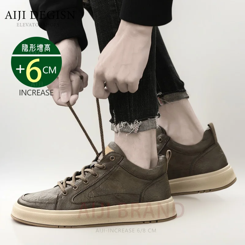 Elevator shoes for man height increase 8cm 6cm luxury brand sneaker genuine leather men\'s hidden heels casual shoe increasing