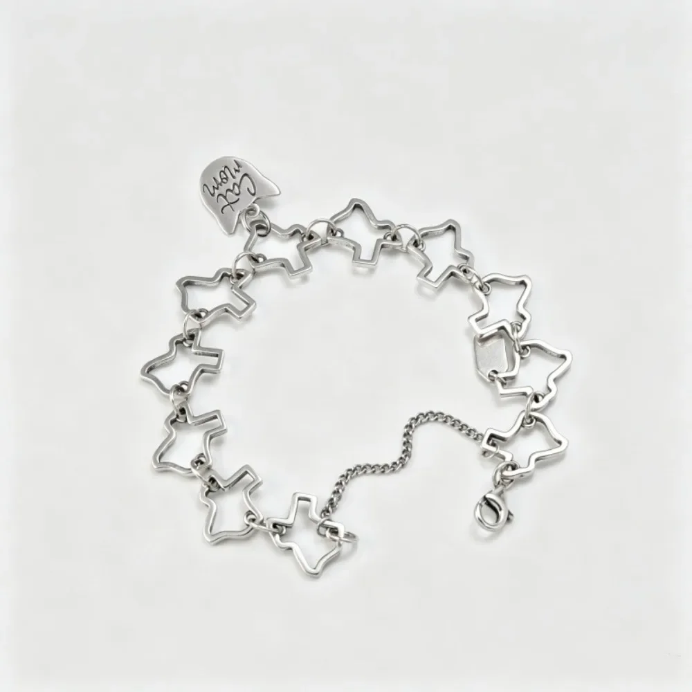 2027 Style S925 Sterling Silver Stackable Charm Bracelet, Openwork Star Chain & Handwriting Pendant Tag, Extension Safety Chain, Memorial Custom Jewelry Present