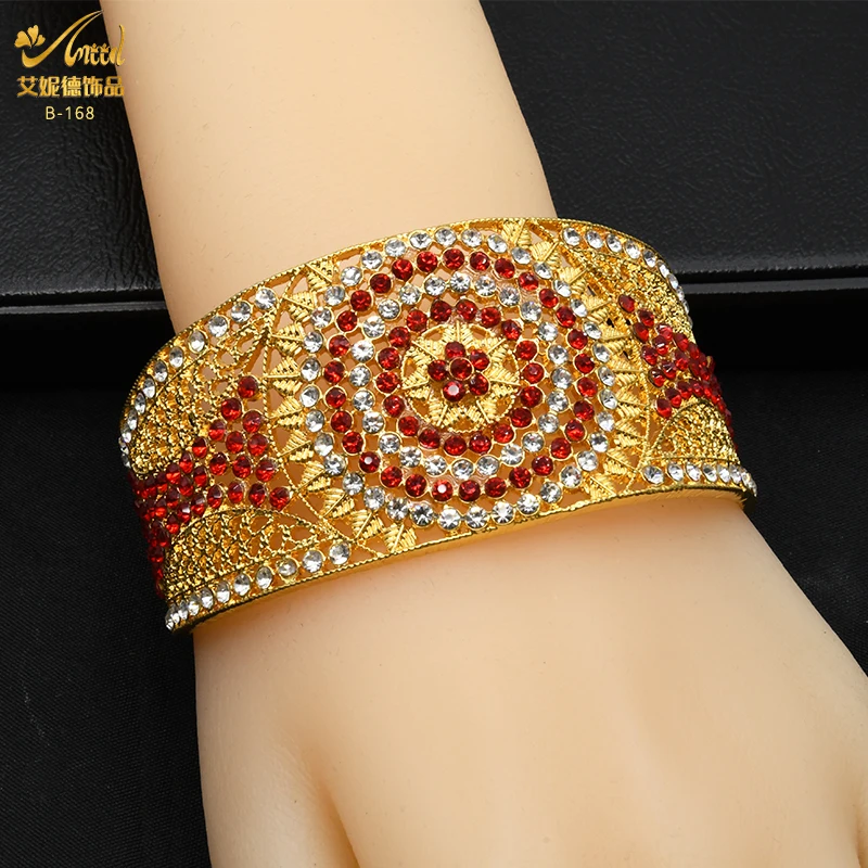 ANIID African Vintage Royal Crystal Brazilian Cuff Bangle Dubai Nigerian Bridal Wedding Jewellery Gifts Ethiopian Plated Bangles