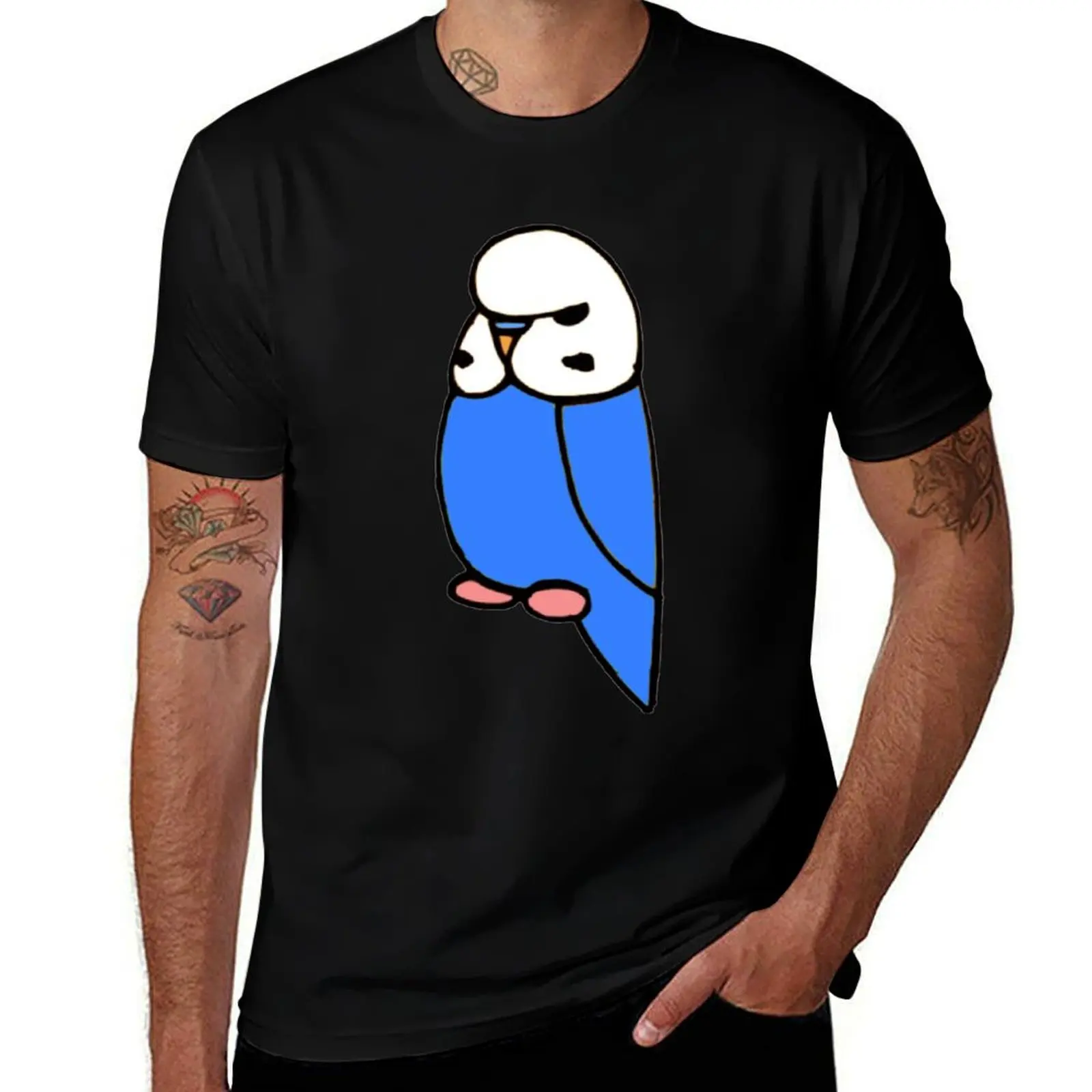 Blue English Budgie T-Shirt heavyweights man t shirt oversized t shirts for men