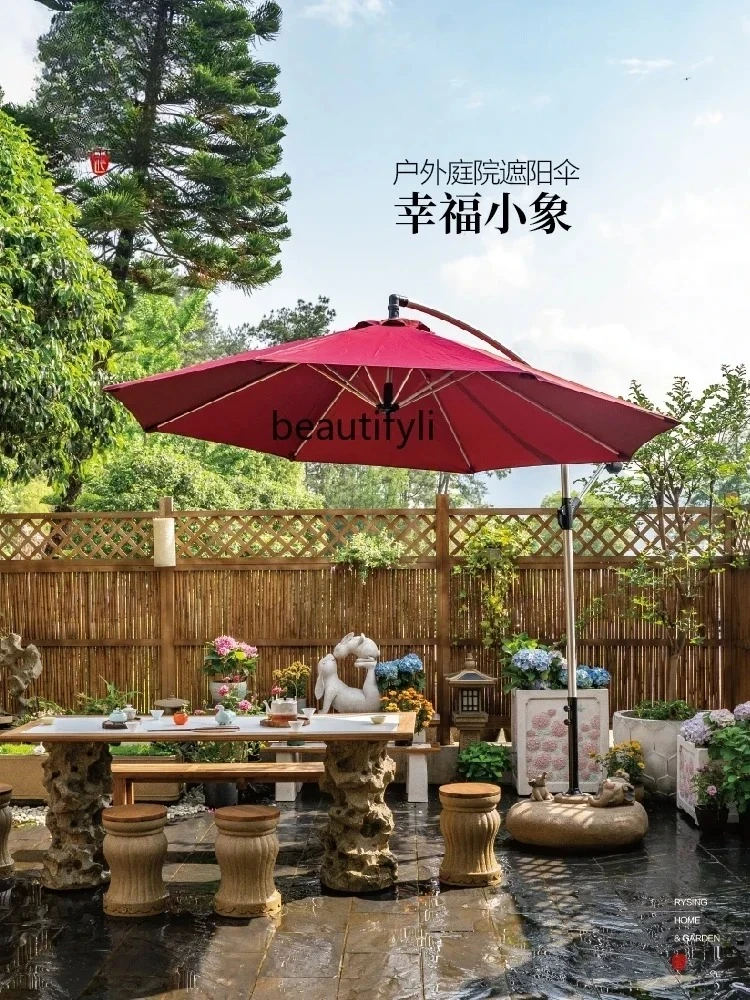 Chinese Courtyard Garden Outdoor Sunshade Terrace Table and Chair Side Column Sun Umbrella
