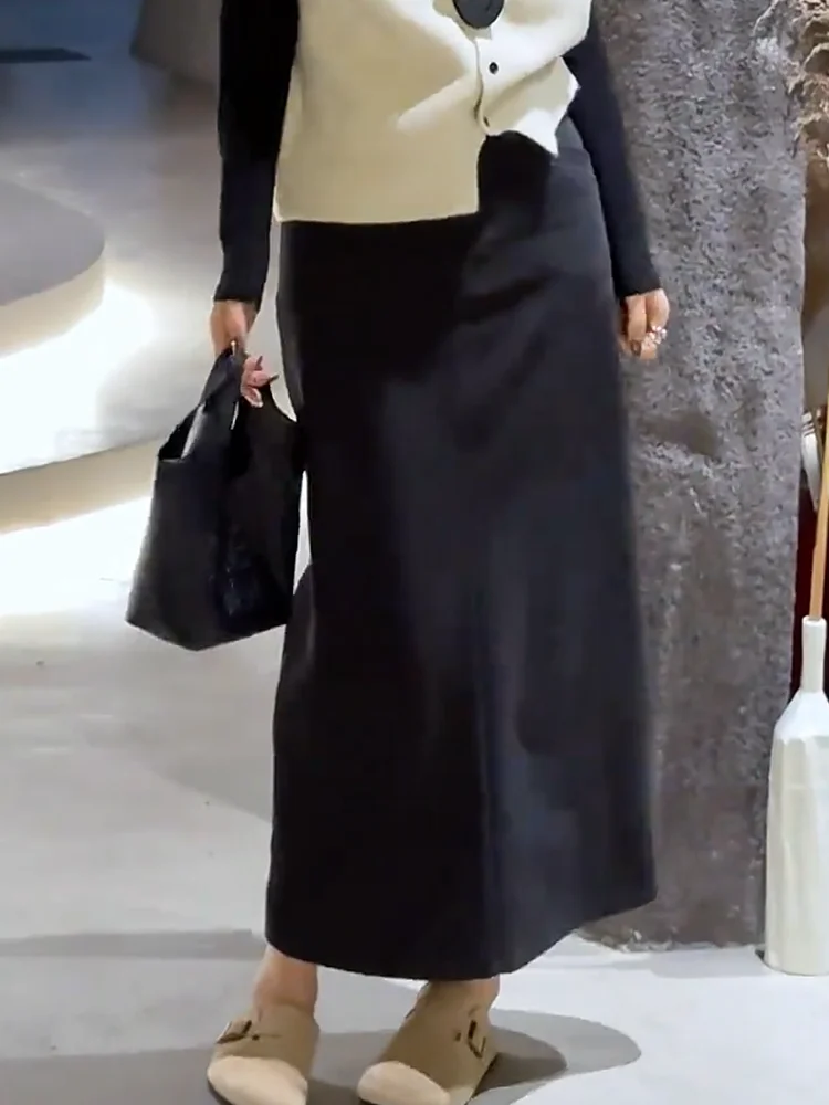 

Утепленная прямая юбка средней длины в корейском стиле для женщин, повседневная, осенне-зимняя, модная, универсальная, новая модель