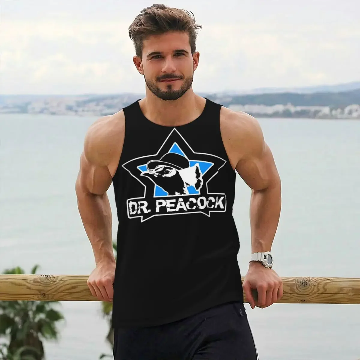 Dr. Peacock Gym Tank Bodybuilding Vest Fitness Sleeveless Tops Quick Dry Men Workout Sports Clothing