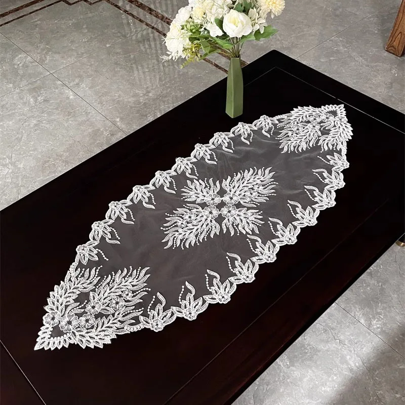 Luxury lace flower embroidery Table flag Runner cloth cover tablecloth party Christmas Wedding Table decoration and accessories