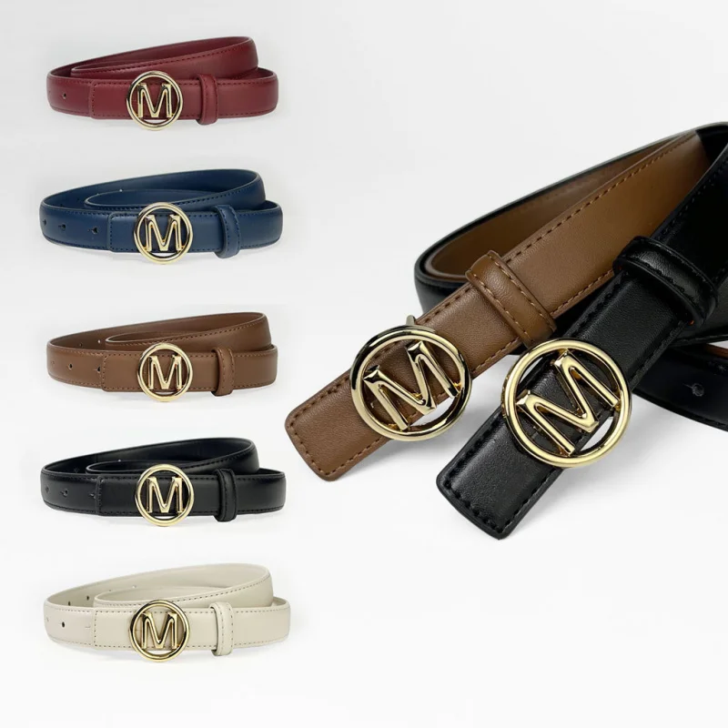 Women's PU Leather Belt with Lunar Button, Temperament Belt, Daily Decoration, Versatile Jeans, Fashion 2024