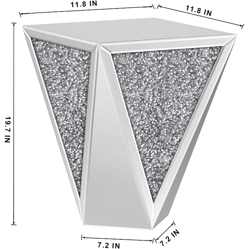 19.7 "طاولة نهاية عاكسة كريستال الماس إعداد طاولة القهوة زجاج فضي طاولة جانبية قاعدة حامل للممر وغرفة المعيشة
