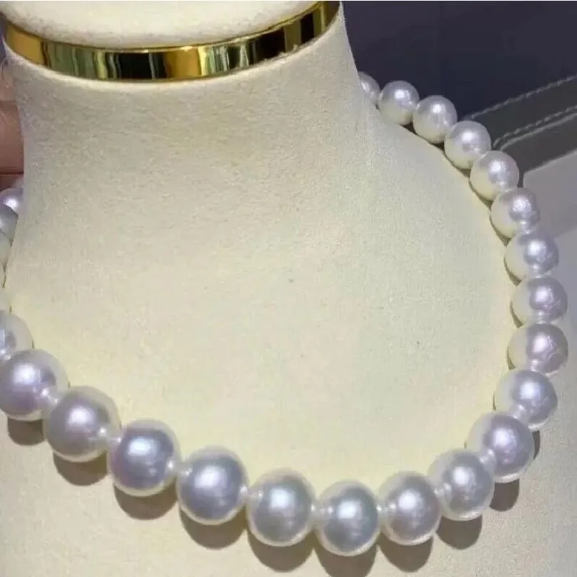 Beautiful AAAA 11-12mm round aconite white natural pearl with 14K gold chain.