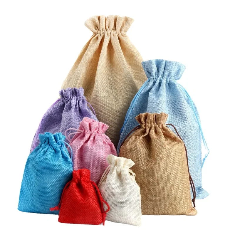 

50pcs/pack 17x23cm Big Sizes Linen Jute Bags Jewelry Display Drawstring Pouch Gift Packing Bags Wedding/Christmas Burlap Bags