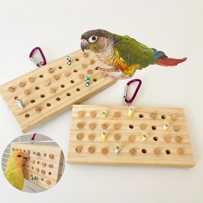 Funny Pet Parrots Grinding Chew Toy Wood Chew Training Supplies Natural Wood Keyboard Molar Toy for Pet Bird Tearing Grinding