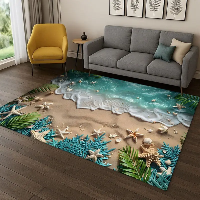 Starfish Beach Sand Shell Sea Star Carpet Rug for Bedroom Living Room Sofa Playroom Doormat Home Decor, Area Rug Non-slip