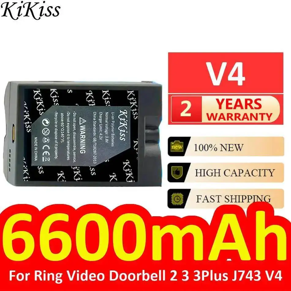 6600Mah For Ring Video Doorbell 2 3 3Plus J743 V4 Monitoring Battery Reliable Power Long-Lasting Performance