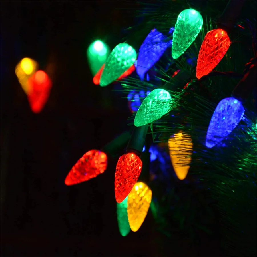 Tirvose Weihnachten Lichterketten im Freien 50/100 LED C6 Erdbeer Lichterketten für Weihnachten Baum Garten Party Hochzeit Neujahr Dekor