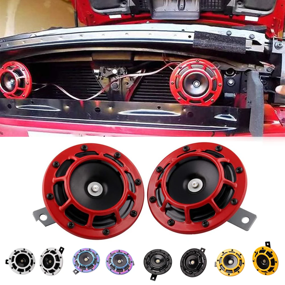 

2Pcs/set Red Hella Super Loud Compact Electric Blast Tone Air Horn Kit 12V 115DB Car Disc Horn For Motorcycle Car Accessories