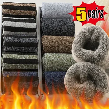 5 paires hiver laine mérinos hommes chaussettes Super épais pour hommes serviette thermique chaud Sport chaussettes coton mâle froid neige botte Terry chaussette