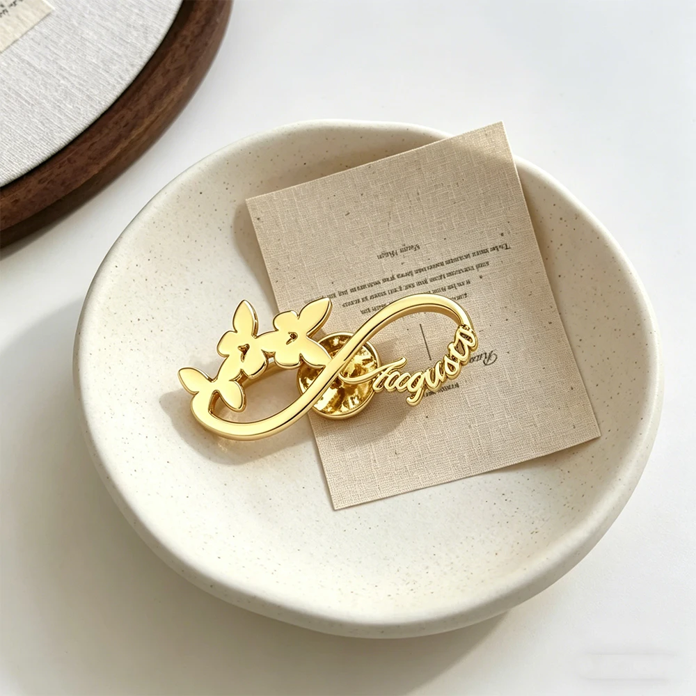 Customized stainless steel custom text brooch  styles types suitable  daily matching exclusive name custom best gift for familyl